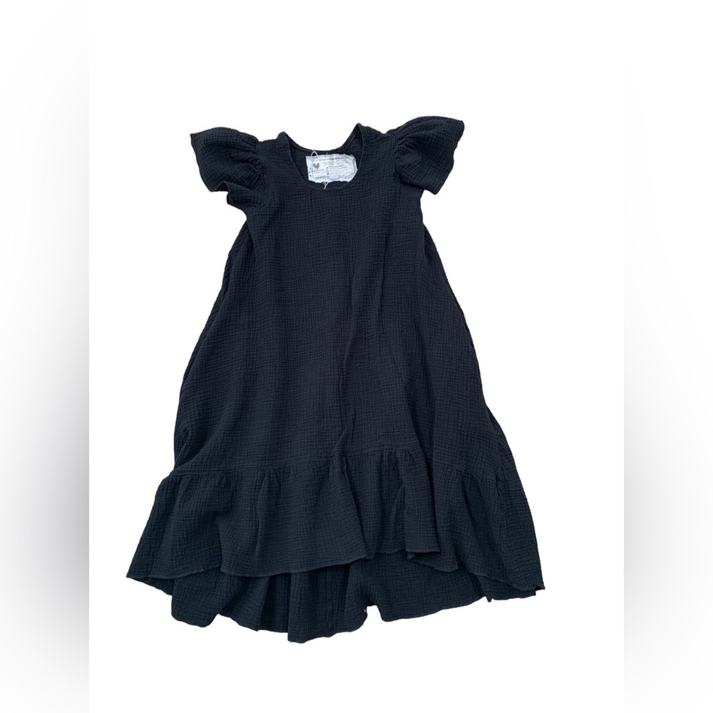 Farmhouse Frocks Size XS Black Gauze Dress with Flutter Sleeves
